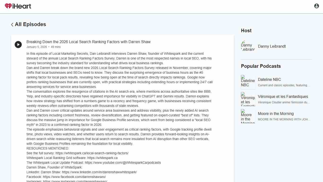 Breaking Down the 2026 Local Search Ranking Factors with Darren Shaw - Local Marketing Secrets iHeart